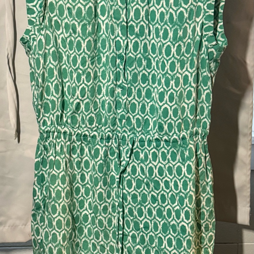 LOFT Green and White Patterned Sleeveless Dress